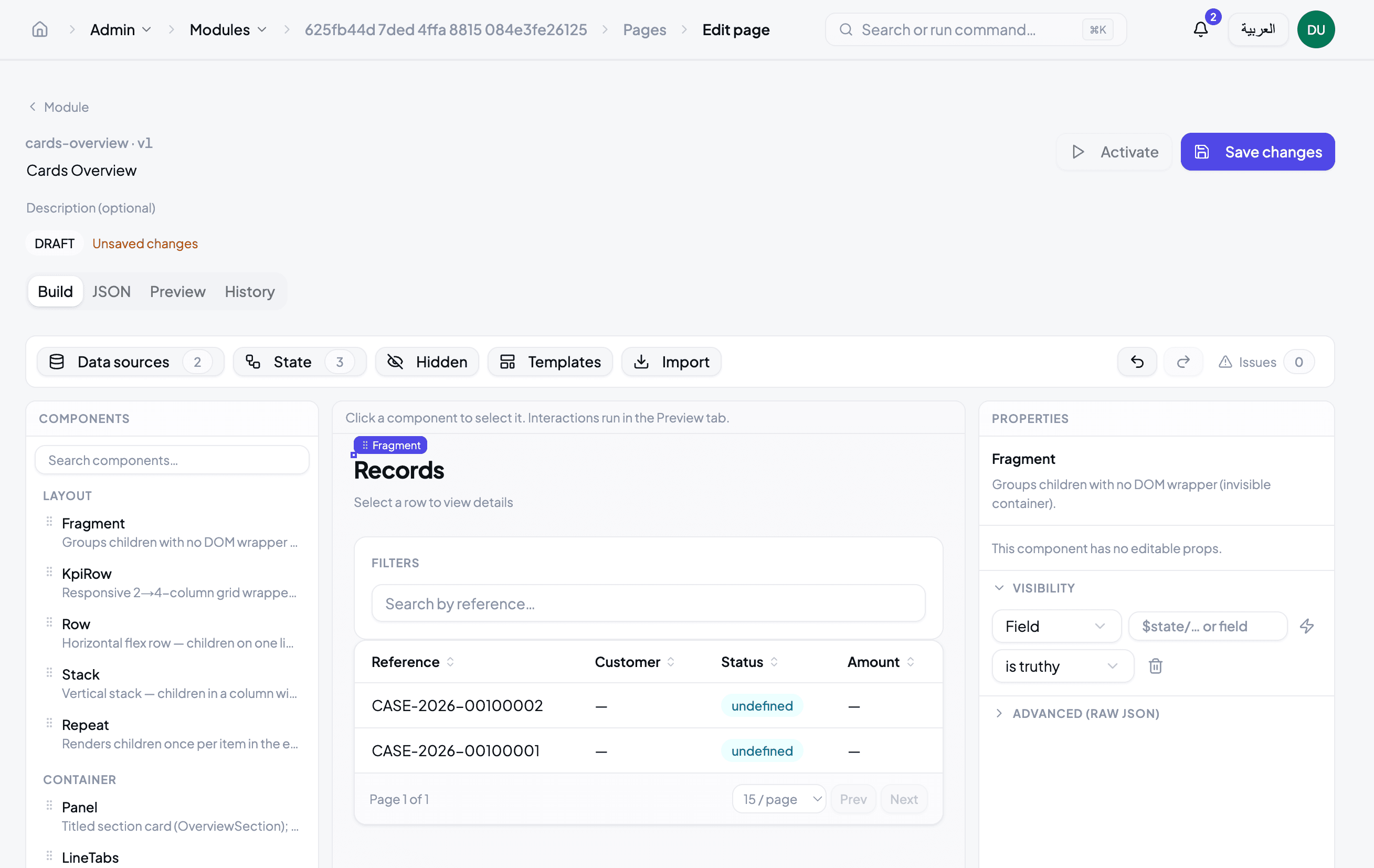 Module and page builder for per-bank extensions